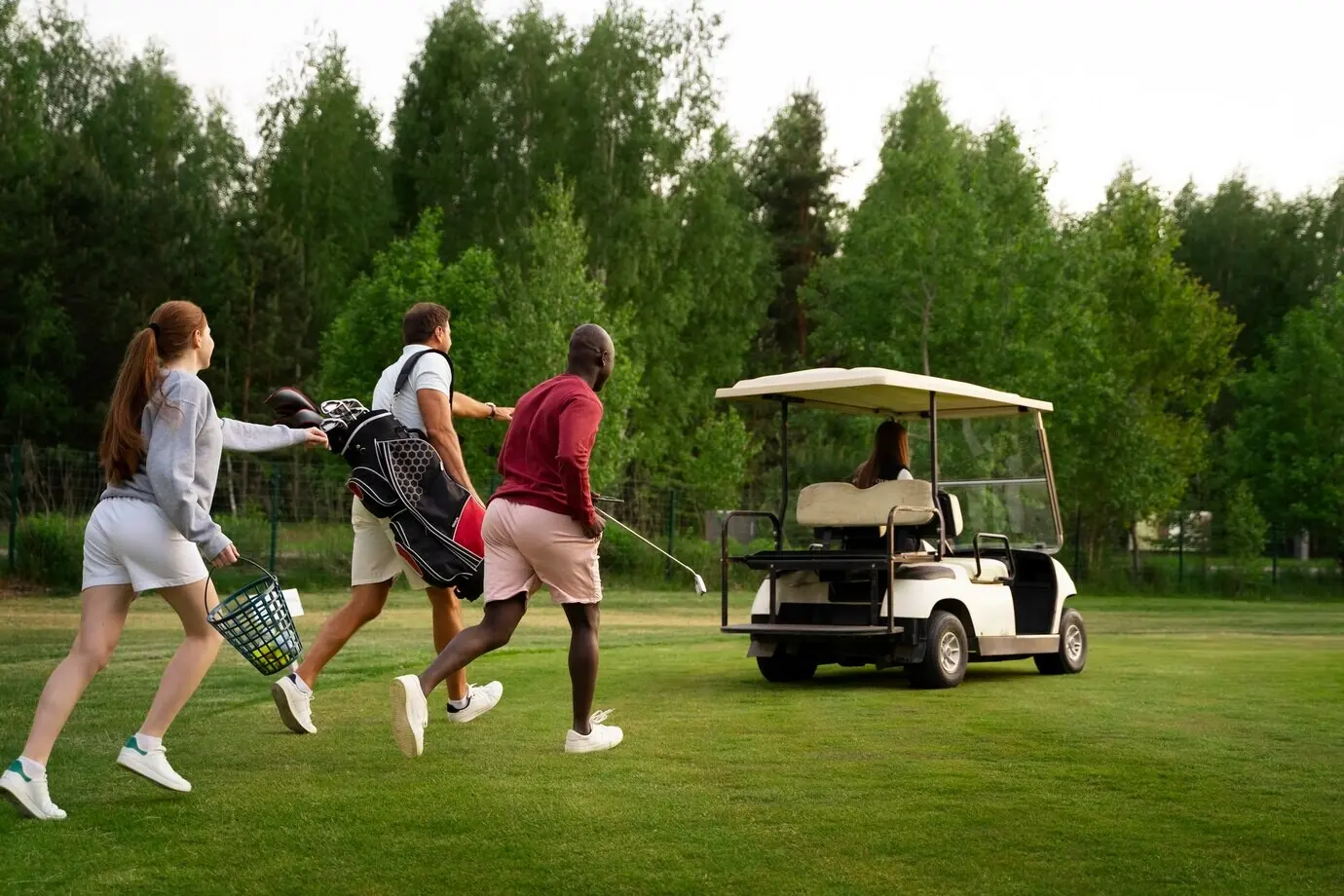 A scene of friends on the golf course